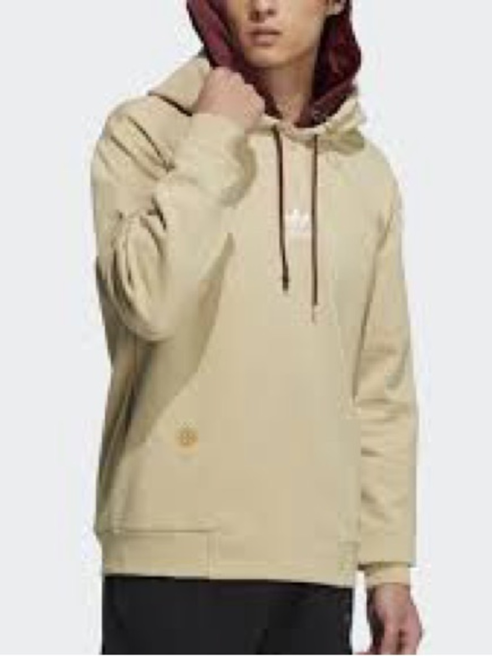 adidas Beige Hoodie with Maroon Lining and Drawstrings